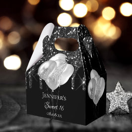 Caja Para Regalos Dulce 16 purpurina fiesta de plata negra gotea glo