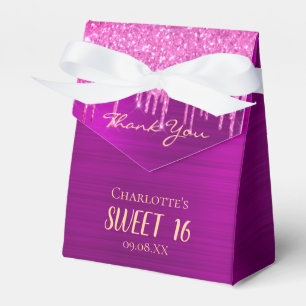 Caja Para Regalos Dulce 16 purpurina morado de 16 años gracias