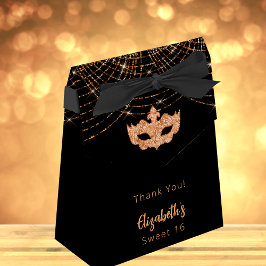 Caja Para Regalos Dulce de Masquerade 16 oro purpurina negro