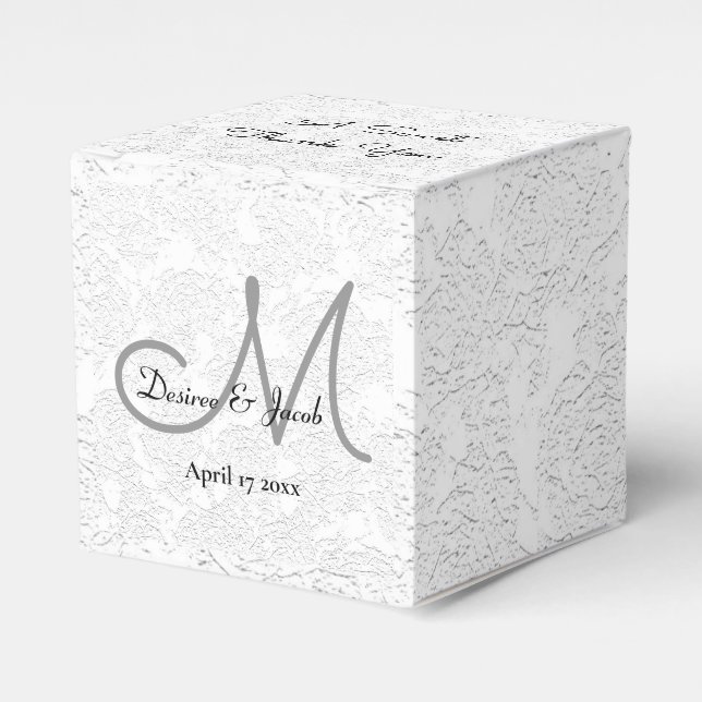 Caja Para Regalos Dulce Gracias Boda de Monograma Gris Negro Blanco (Costado Anverso)
