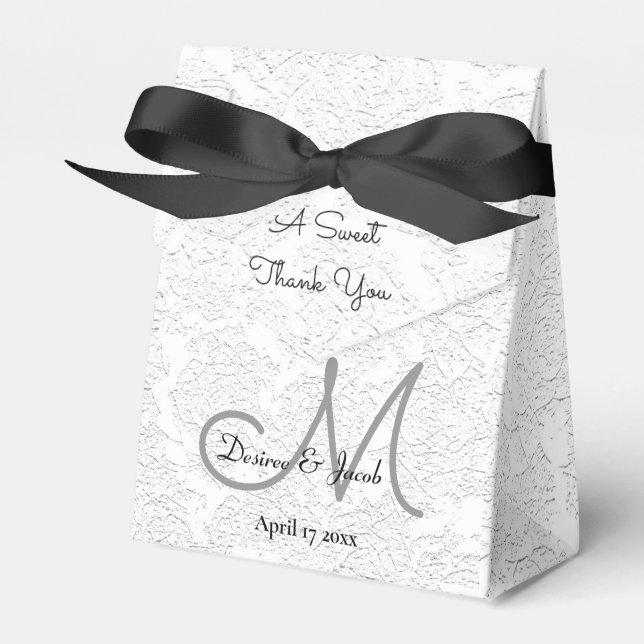 Caja Para Regalos Dulce Gracias Monograma Boda Gris Blanco (Front Side)