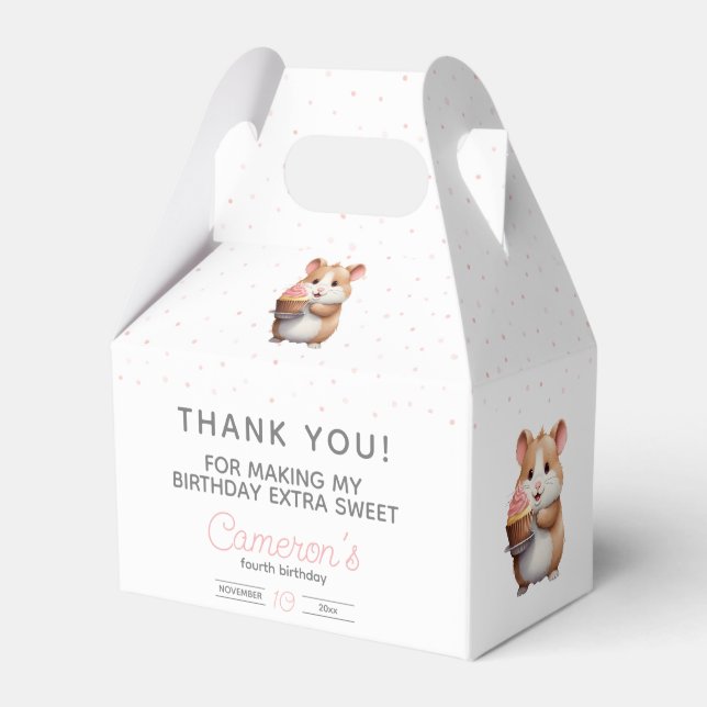 Caja Para Regalos Dulce Hámster, torta rosada Cumpleaños de los niño (Front Side)