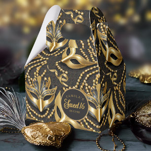 Caja Para Regalos Dulce mascarado 16 Patrón Oro negro ID1032
