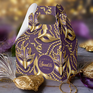 Caja Para Regalos Dulce Masquerade 16 Patrón Purple Gold ID1032