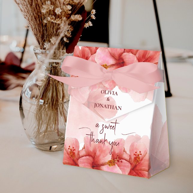 Caja Para Regalos Dulce romántico Gracias Boda de flores acuáticas (Romantic Sweet Thank You Watercolor Flower Wedding Favor Box)