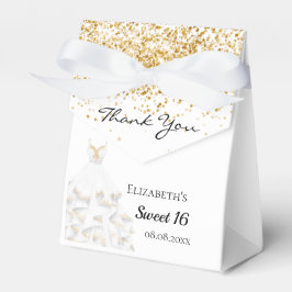 Caja Para Regalos Dulce vestido de purpurina dorado blanco 16 gracia