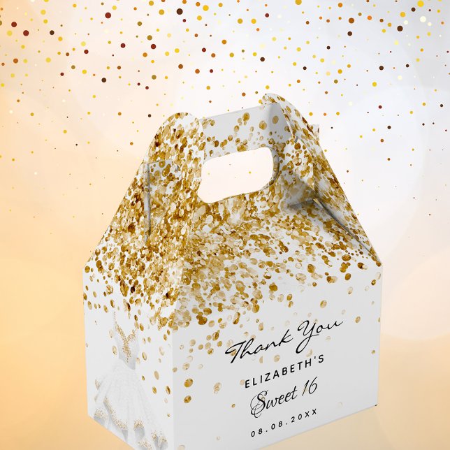 Caja Para Regalos Dulce vestido de purpurina dorado blanco 16 gracia (Subido por el creador)