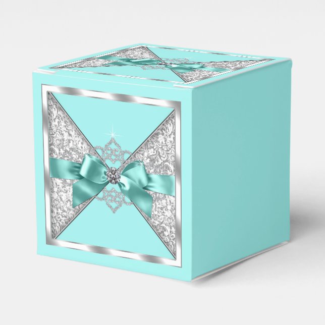 Caja Para Regalos Dulces 16 de Azul Teal y Plata (Costado Anverso)