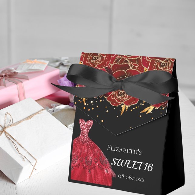 Caja Para Regalos Dulces 16 flores de vestido rojo negro gracias (Subido por el creador)
