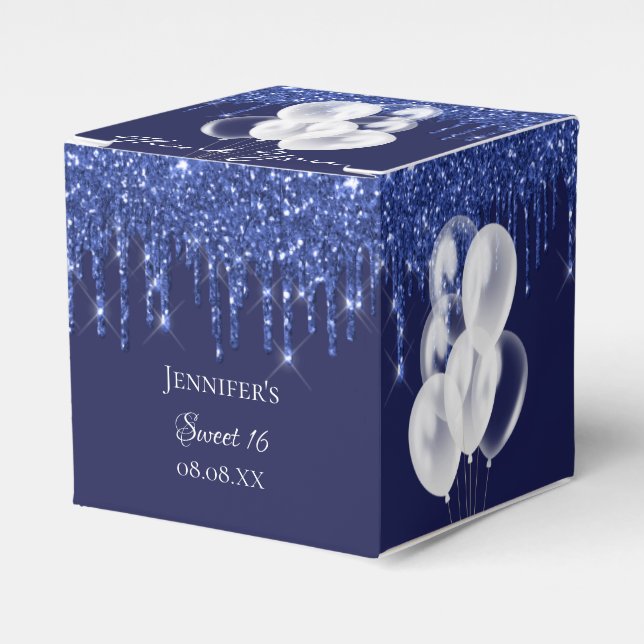 Caja Para Regalos Dulces 16 globos blancos azul marino gracias (Costado Anverso)