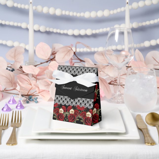 Caja Para Regalos  Dulces 16 Rosas Rojas Encaje Brillante (Boda)