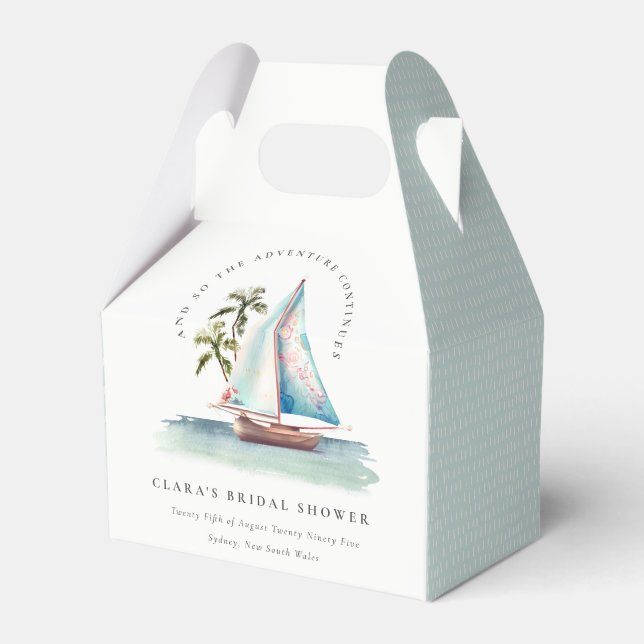 Caja Para Regalos Dusky Verde azulado Sailboat Palm Seascape Bridal  (Front Side)