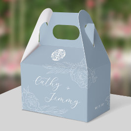 Caja Para Regalos Duste Blue Double Happiness Peonies Boda