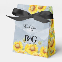 Caja Para Regalos Duste Blue Watercolor Sunflowers Monograma Boda
