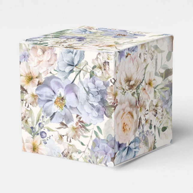 Caja Para Regalos Dusto patrón azul crema floral sin foco (Costado Anverso)
