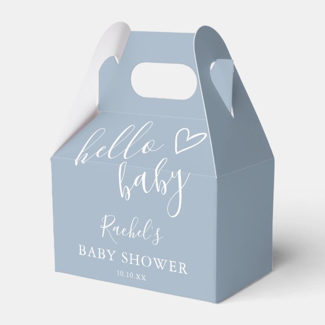 Caja Para Regalos Dusty Blue Baby Boy Cute Heart Hola Baby Shower (Front Side)