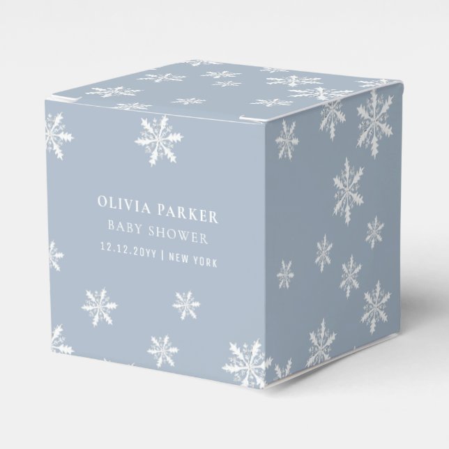 Caja Para Regalos Dusty Blue Boho Winter Snowflake Baby Shower (Costado Anverso)