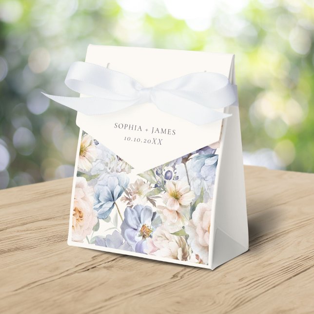 Caja Para Regalos Dusty Blue Cream Floral Wedding Favor Box (Subido por el creador)