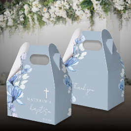 Caja Para Regalos Dusty Blue Elegant Baptismo Floral Moderno