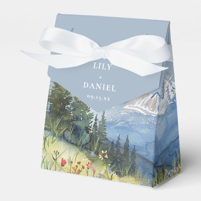 Caja Para Regalos Dusty Blue Elegant Watercolor Mountain Boda (Front Side)