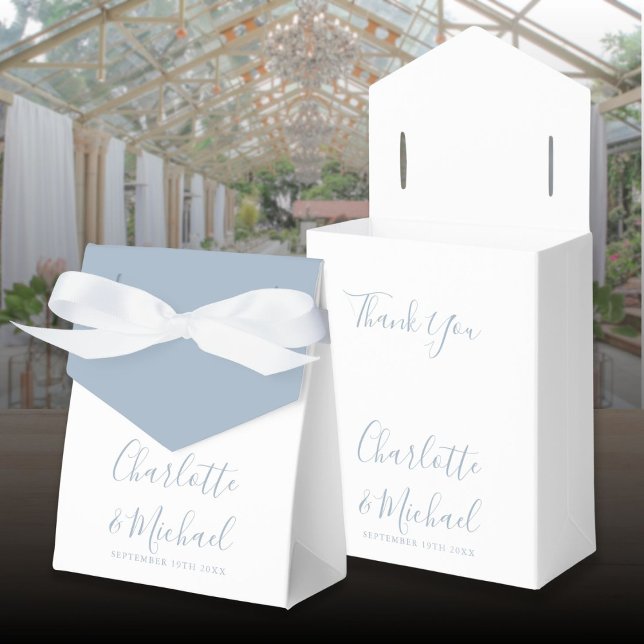 Caja Para Regalos Dusty Blue Firma Script Elegante Boda (Dusty Blue Signature Script Elegant Wedding Favor Boxes)