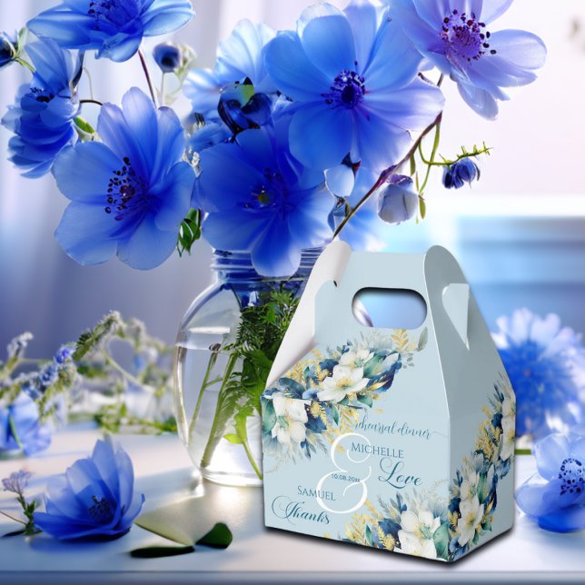 Caja Para Regalos Dusty Blue Gold Purpurina Ensayos Florales Cena (Subido por el creador)