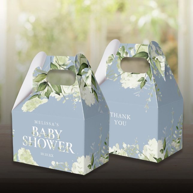 Caja Para Regalos Dusty Blue Greenery Baby Shower Botánico (Dusty Blue Greenery Botanical Baby Shower Favor Boxes)