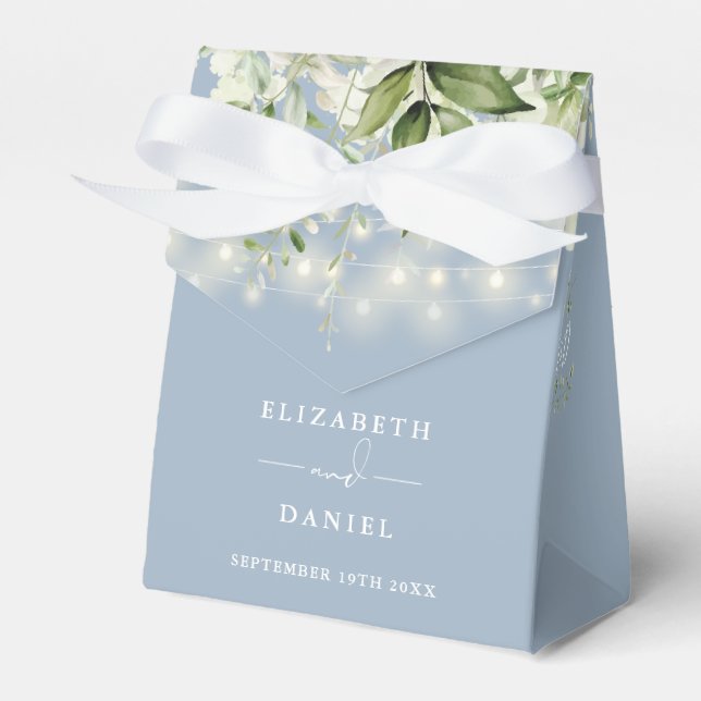 Caja Para Regalos Dusty Blue Greenery String Lights Boda (Front Side)