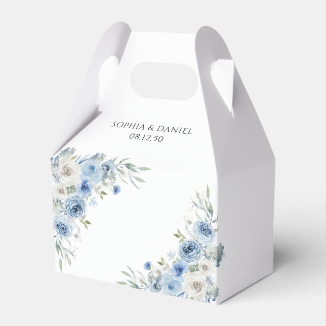 Caja Para Regalos Dusty Blue Ivory Floral Wedding Ceremony Favor Box (Front Side)