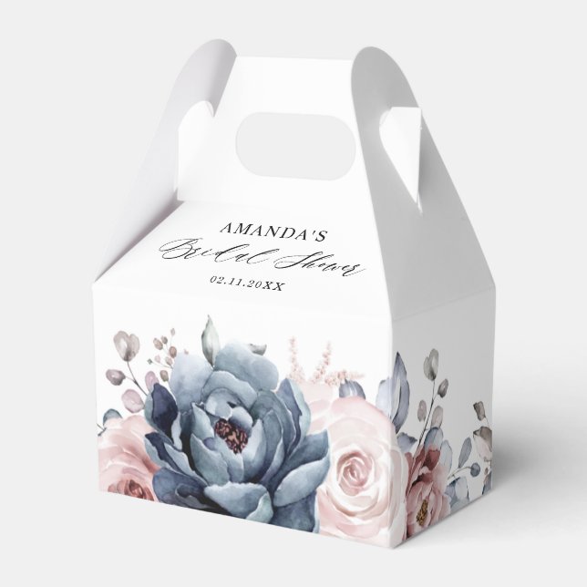 Caja Para Regalos Dusty Blue Mauve Rosa Slate Floral Bridal Shower (Reverso)