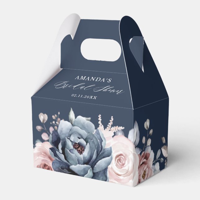 Caja Para Regalos Dusty Blue Mauve Rosa Slate Floral Bridal Shower (Reverso)