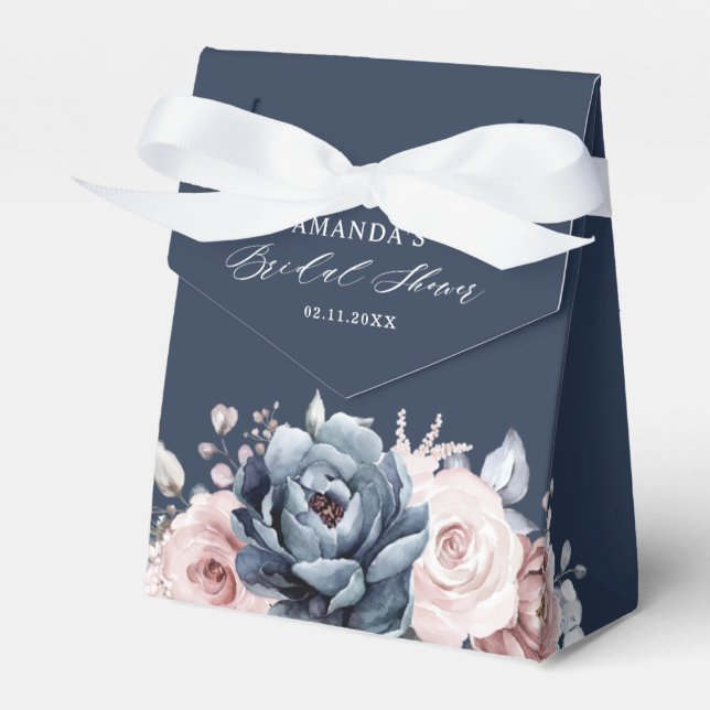 Caja Para Regalos Dusty Blue Mauve Rosa Slate Floral Bridal Shower F (Front Side)