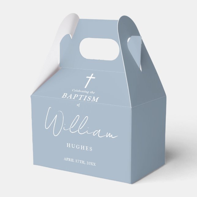 Caja Para Regalos Dusty Blue Minimalista Baptism Christening (Front Side)