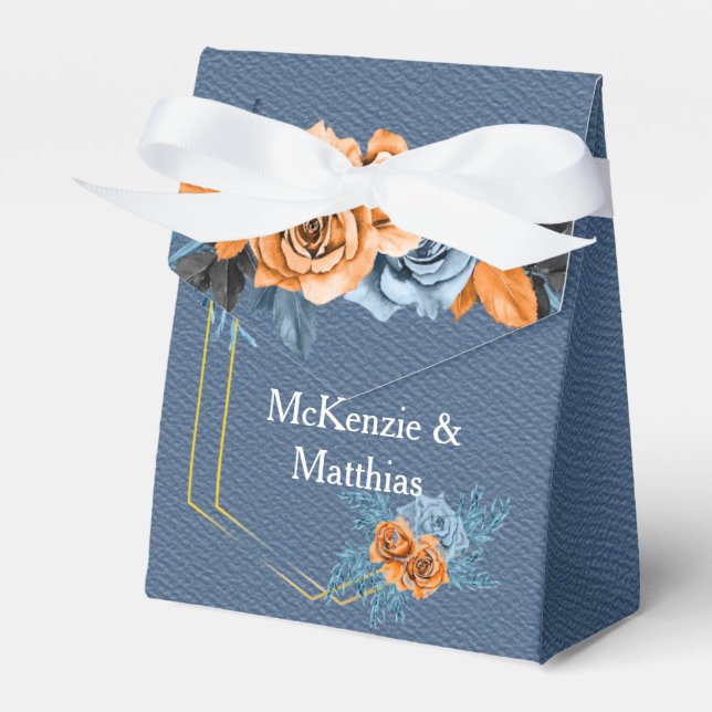 Caja Para Regalos Dusty Blue Naranja Gold Peony Rosa Boda (Front Side)