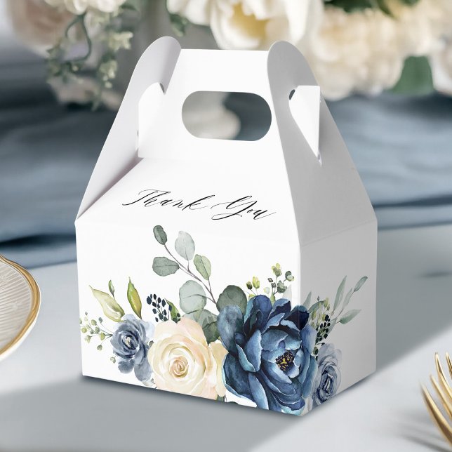 Caja Para Regalos Dusty Blue Navy Champagne ducha marfil-novia (Dusty Blue Navy Champagne Ivory Bridal Shower Thank You Favor Boxes)