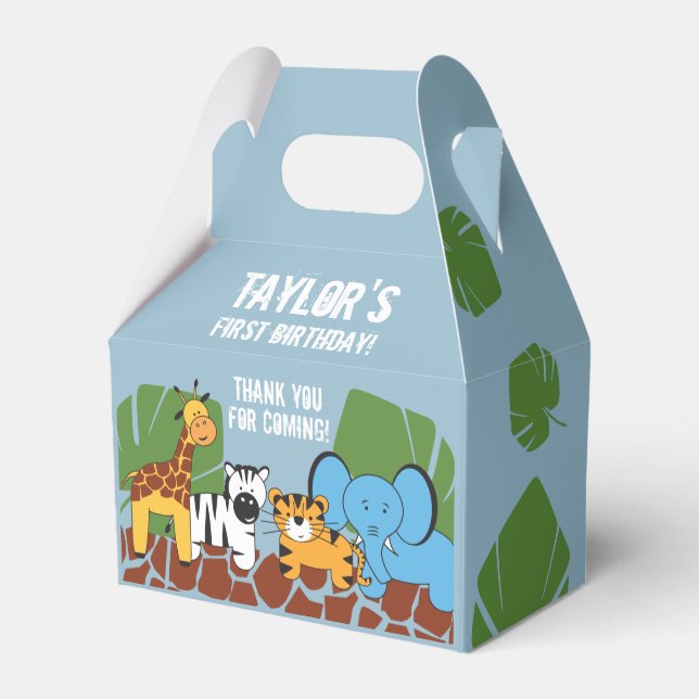 Caja Para Regalos Dusty Blue Safari Animal First Birday Party (Reverso)
