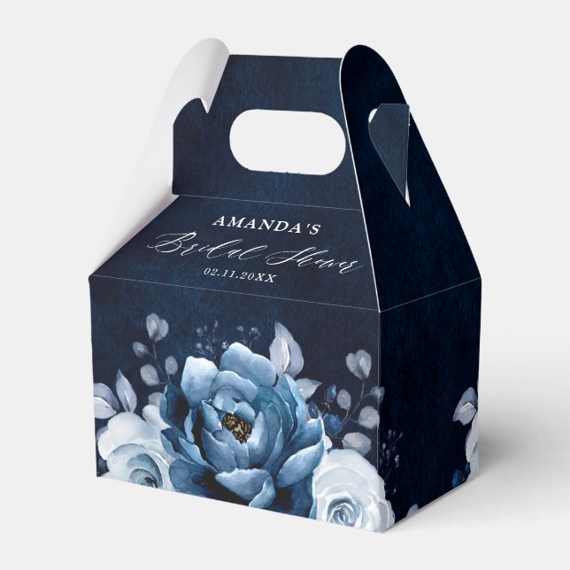 Caja Para Regalos Dusty Blue Slate Navy Botanal Bridal Shower (Reverso)