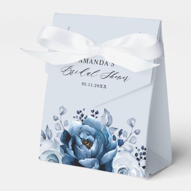 Caja Para Regalos Dusty Blue Slate Navy Botanal Bridal Shower (Front Side)