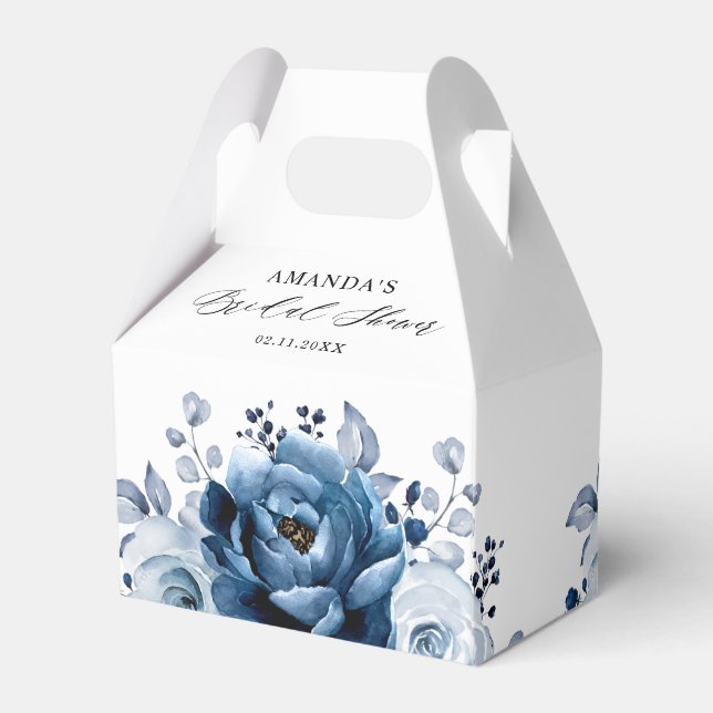 Caja Para Regalos Dusty Blue Slate Navy Botanal Bridal Shower (Reverso)