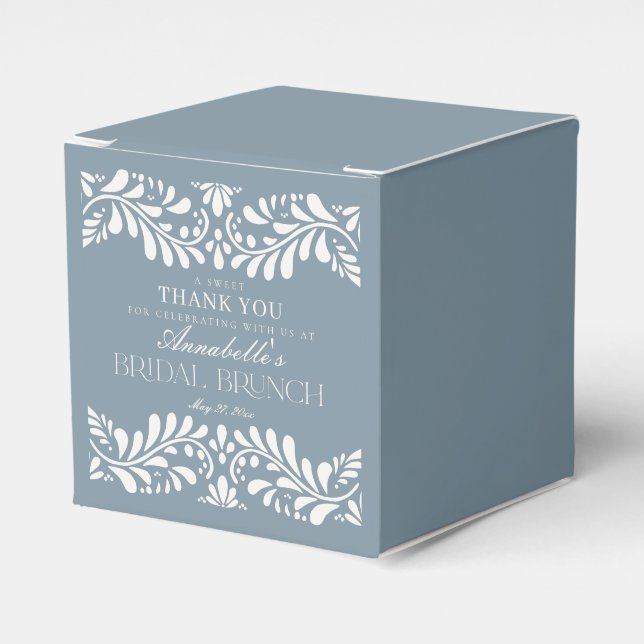 Caja Para Regalos Dusty Blue Talavera Tile Fiesta Bridal Brunch (Costado Anverso)