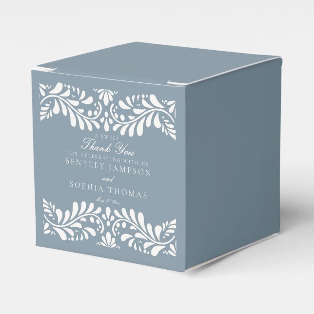Caja Para Regalos Dusty Blue Talavera Tile Style Fiesta Boda (Costado Anverso)