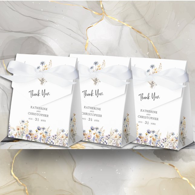 Caja Para Regalos Dusty Blue Wildflowers BOHO Boda Gracias (Dusty Blue Wildflowers BOHO Wedding Thank You Favor Bow Box with Couple Names, Wedding Date.
)