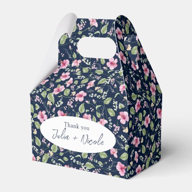 Caja Para Regalos Dusty Navy Blue Pink Hibiscus Bloom Shower (Front Side)