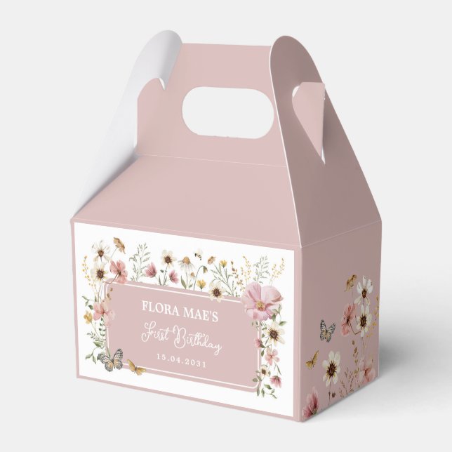 Caja Para Regalos Dusty Pink Wildflower Garden Tea Fiesta Cumpleaños (Front Side)
