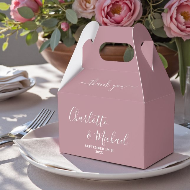 Caja Para Regalos Dusty Rose Script Tendencia Agradecimiento Boda (Subido por el creador)