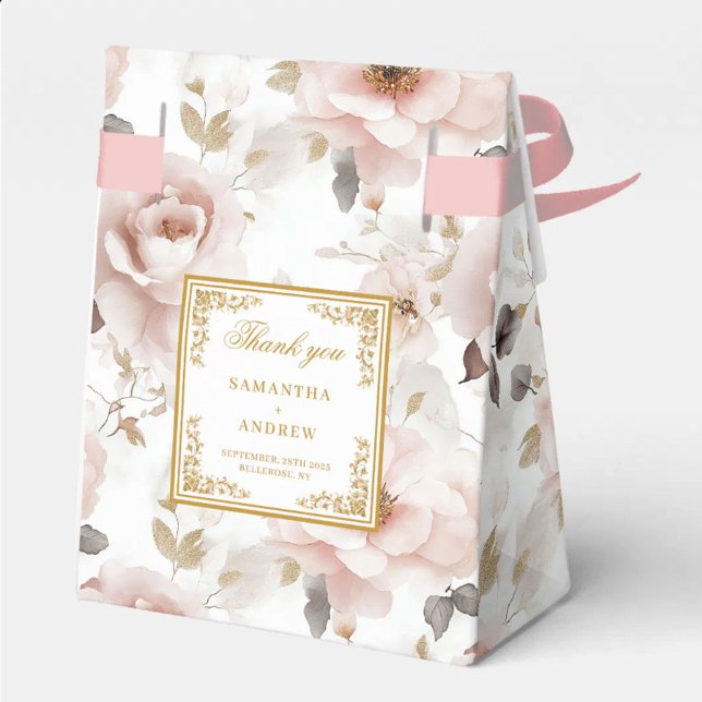 Caja Para Regalos Dusty y eterno Boda de marfil rosado gracias (Timeless Dusty Pink Ivory Gold Wedding Thank You Favor Boxes)