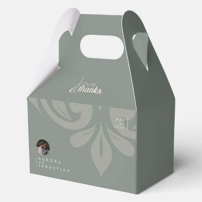 Caja Para Regalos Earthy Olive Damask Sleek Minimal Photo Boda (Anverso)