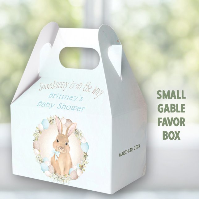 Caja Para Regalos Easter Spring Cute Bunny Blue Boy Baby Shower (Spring Bunny Blue Small Gable Favor Box - You can choose from 3 sizes of these gable favor boxes.)