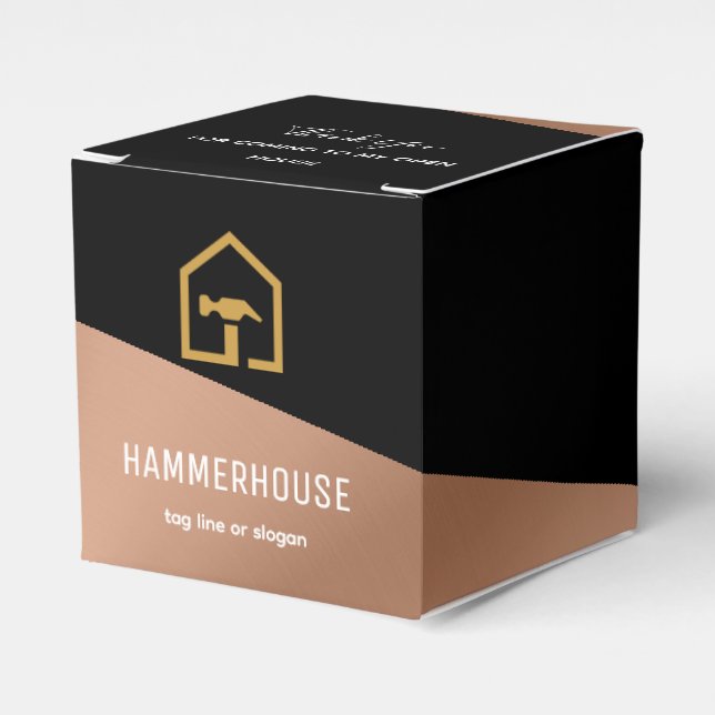Caja Para Regalos Edificio de Construcción Negro y Bronce Moderno (Costado Anverso)