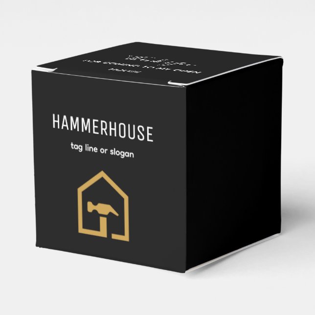 Caja Para Regalos Edificio de construcción negro y dorado moderno (Costado Anverso)